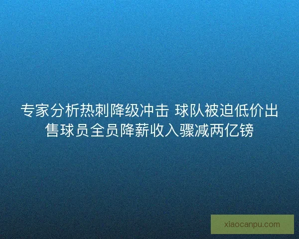 专家分析热刺降级冲击 球队被迫低价出售球员全员降薪收入骤减两亿镑
