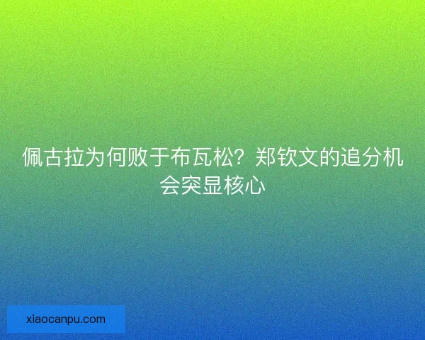佩古拉为何败于布瓦松？郑钦文的追分机会突显核心
